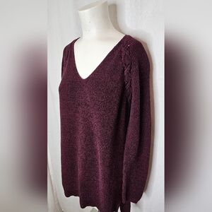 a.n.a Oversized Rich Burgundy‎ Purple V-Neck Knit Sweater Size M